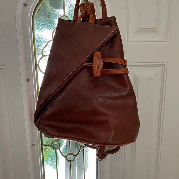 Vera Pelle Rich Brown Leather Backpack - Picture 1 of 6